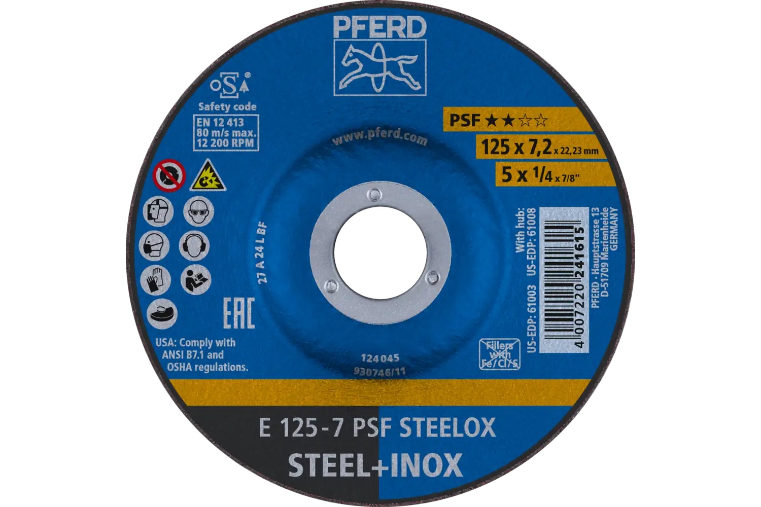 Picture of Pferd Grinding Wheel, 5" X 1/4 X 7/8, Psf Steelox, T27, Aluminum Oxide